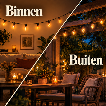 ARCHIEF ONVOLLEDIGE SET | NIET GESELECTEERD / VERVANGEN | info-5 v1 | PASS: duidelijk tweeluik van twee gebruikslocaties, beide gedeeltelijk gekaderde snoeren; geen claim van dubbele leveromvang. Binnen en buiten conform omschrijving, geen regen/waterdichtheid geclaimd. Diagonale lichte scheiding is bewust ontwerp binnen paneel, geen rasterrand.