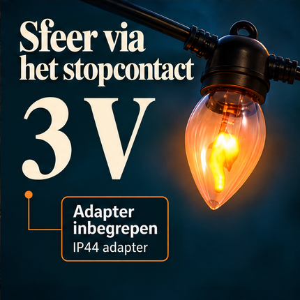 ARCHIEF ONVOLLEDIGE SET | NIET GESELECTEERD / VERVANGEN | info-6 v1 | PASS: 3 V, Adapter inbegrepen en IP44 adapter conform omschrijving; IP44 wordt alleen aan adapter gekoppeld. Geen fysieke adapter verzonnen. Lampdetail brongetrouw, informatieve lijn verbindt tekstblokken en wijst niet ten onrechte op product. Copy/randen/branding gecontroleerd.