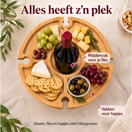 Cheqo® Wijntafel Inklapbaar - Picknicktafel - Bijzettafel - Wijnglashouder - Borrelplank - Kaasplank - Tapasplank - Mini Campingtafel - Klaptafel - Strandtafel - Borreltafel - Hapjestafel - Dranktafel - Wijn Accessoires - Wijn Cadeau — infographic 2