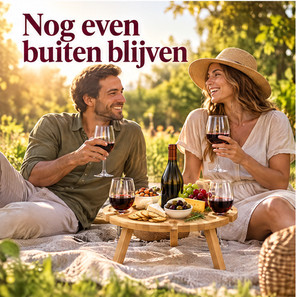 Cheqo® Wijntafel Inklapbaar - Picknicktafel - Bijzettafel - Wijnglashouder - Borrelplank - Kaasplank - Tapasplank - Mini Campingtafel - Klaptafel - Strandtafel - Borreltafel - Hapjestafel - Dranktafel - Wijn Accessoires - Wijn Cadeau — infographic 4