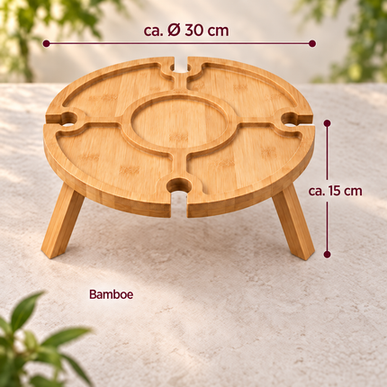 Cheqo® Wijntafel Inklapbaar - Picknicktafel - Bijzettafel - Wijnglashouder - Borrelplank - Kaasplank - Tapasplank - Mini Campingtafel - Klaptafel - Strandtafel - Borreltafel - Hapjestafel - Dranktafel - Wijn Accessoires - Wijn Cadeau — infographic 5