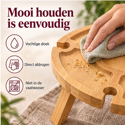 Cheqo® Wijntafel Inklapbaar - Picknicktafel - Bijzettafel - Wijnglashouder - Borrelplank - Kaasplank - Tapasplank - Mini Campingtafel - Klaptafel - Strandtafel - Borreltafel - Hapjestafel - Dranktafel - Wijn Accessoires - Wijn Cadeau — infographic 6