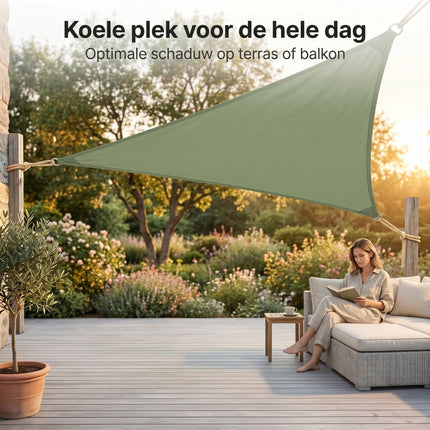 Cheqo® Schaduwdoek Driehoek Groen - Lifestyle