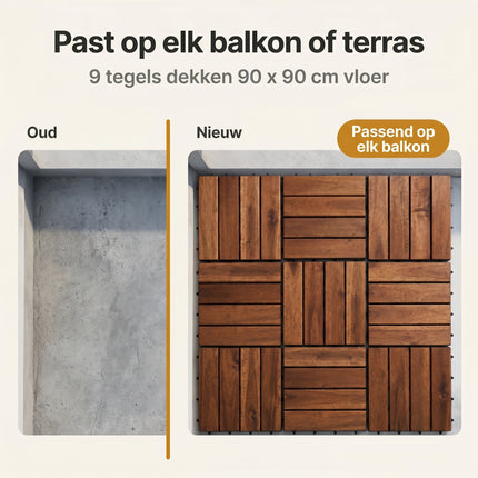 Cheqo Terrastegels Set van 9 Houten Vlondertegels - Bezwaarkiller