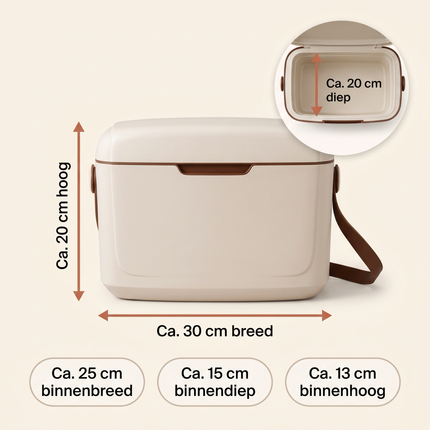 Cheqo® Koelbox - Kleine Koelbox - Draagbare Koelbox - Mini Koelbox - Koelbox zonder Stroom - Passieve Koelbox met Draagriem - Koelbox voor Camping - Strand - Picknick en Onderweg - Koelbox voor in de Auto - Isolerende Koeltas - Retro Design - Family V1 - Afmetingen