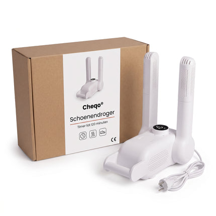Cheqo® Schoenendroger - Elektrische Schoendroger - Schoenverfrisser - Schoendroger met Timer - Geurvreter voor Schoenen - Schoenverwarmer - Laarzendroger - Skischoendroger - Handschoenendroger - Verstelbare Schoenen Droger voor Sportschoenen - Fix V2 - Verpakking