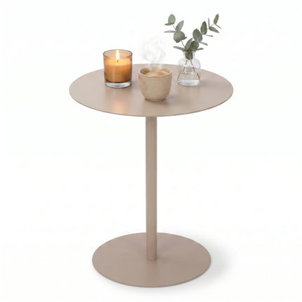 Cheqo® Bijzettafel Rond Beige - Hero met styling