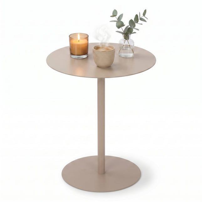 Cheqo® Bijzettafel Rond Beige - Hero met styling