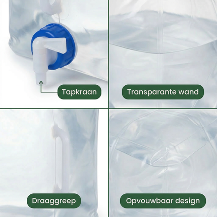 Cheqo® Opvouwbare Watertank - Opvouwbare Jerrycan - Watertank met Kraan - Opvouwbare Jerrycan met Kraan - Watercontainer met Kraan - Opvouwbare Watercontainer - Waterzak Opvouwbaar - Drinkwater Container - Camping Watertank