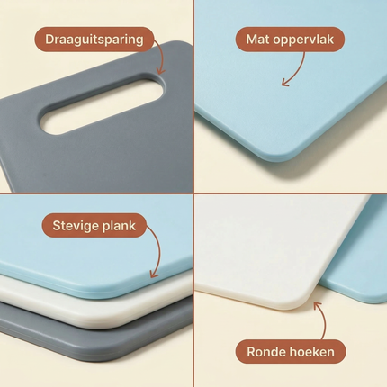 Cheqo® Snijplankenset - Snijplanken 3 Stuks - Kunststof Snijplanken - Snijplank met Handgreep - Snijplank voor Vlees - Snijplank voor Groenten - Snijplank voor Brood - Keuken Snijplanken