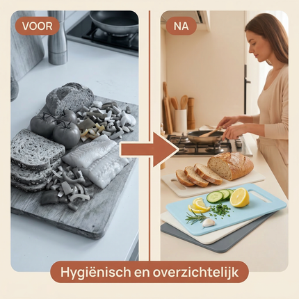 Cheqo® Snijplankenset - Snijplanken 3 Stuks - Kunststof Snijplanken - Snijplank met Handgreep - Snijplank voor Vlees - Snijplank voor Groenten - Snijplank voor Brood - Keuken Snijplanken