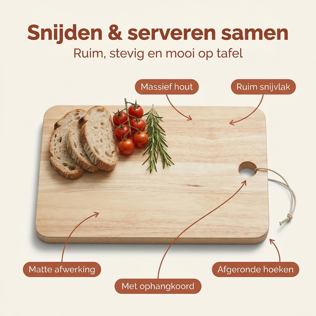 Cheqo® Houten Snijplank - Snijplank Hout - Snijplank - Keukenplank - Houten Keukenplank - Broodplank - Borrelplank - Tapasplank - Kaasplank - Serveerplank