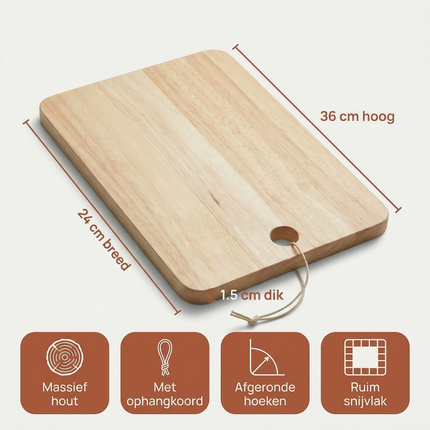 Cheqo® Houten Snijplank - Snijplank Hout - Snijplank - Keukenplank - Houten Keukenplank - Broodplank - Borrelplank - Tapasplank - Kaasplank - Serveerplank