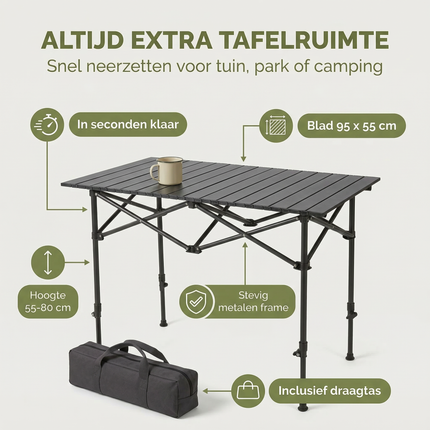 Cheqo® Inklapbare Tafel - Klaptafel - Vouwtafel - Campingtafel - Campingtafel Inklapbaar - Opvouwbare Tafel - Opvouwbare Campingtafel - Kampeertafel - Inklapbare Campingtafel - Camping Tafel