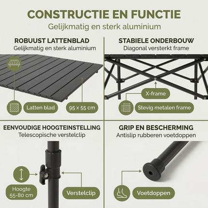Cheqo® Inklapbare Tafel - Klaptafel - Vouwtafel - Campingtafel - Campingtafel Inklapbaar - Opvouwbare Tafel - Opvouwbare Campingtafel - Kampeertafel - Inklapbare Campingtafel - Camping Tafel