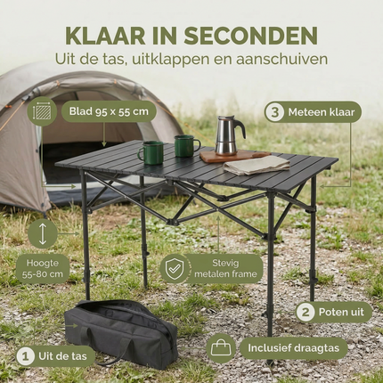 Cheqo® Inklapbare Tafel - Klaptafel - Vouwtafel - Campingtafel - Campingtafel Inklapbaar - Opvouwbare Tafel - Opvouwbare Campingtafel - Kampeertafel - Inklapbare Campingtafel - Camping Tafel