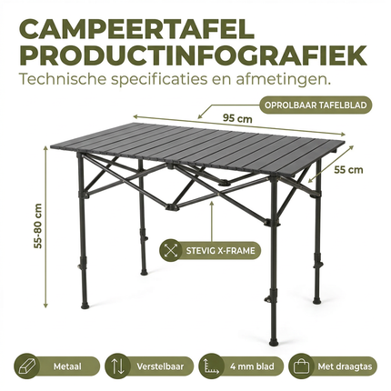 Cheqo® Inklapbare Tafel - Klaptafel - Vouwtafel - Campingtafel - Campingtafel Inklapbaar - Opvouwbare Tafel - Opvouwbare Campingtafel - Kampeertafel - Inklapbare Campingtafel - Camping Tafel