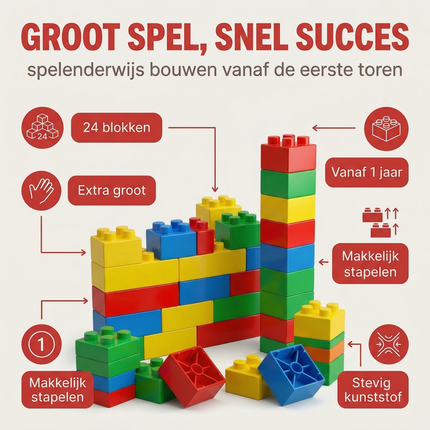 Cheqo® Mega Bouwblokken - Grote Bouwblokken - Bouwblokken Peuter - Bouwblokken 1 Jaar - Bouwblokken 2 Jaar - Bouwblokken 3 Jaar - Bouwblokken 4 Jaar - Bouwblokken 5 Jaar - Bouwblokken Baby - Eerste Bouwblokken