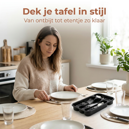 Cheqo® Bestekset 16 Delig - Bestekset 4 Persoons - Bestekset Zwart - Zwart Zilver Bestekset - Bestekset met Zwart Handvat - Bestekset Rvs 16 Delig - Bestekset 16 Stuks - Bestekset voor 4 Personen - Bestekset Tafelbestek
