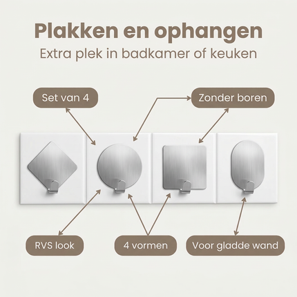 Cheqo® Handdoekhaakjes - Handdoekhaak - Handdoekhaakjes Set - Handdoekhaakjes 4 Stuks - Handdoekhaakjes Badkamer - Handdoekhaakjes Keuken - Wandhaakjes - Wandhaak Badkamer