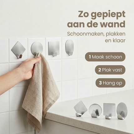 Cheqo® Handdoekhaakjes - Handdoekhaak - Handdoekhaakjes Set - Handdoekhaakjes 4 Stuks - Handdoekhaakjes Badkamer - Handdoekhaakjes Keuken - Wandhaakjes - Wandhaak Badkamer