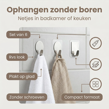 Cheqo® Handdoekhaakjes - Handdoekhaak - Handdoekhaakjes Set - Zelfklevende Handdoekhaakjes - Zelfklevende Haakjes - Plakhaakjes - Wandhaakjes - Wandhaak - Ophanghaakjes - Ophanghaken