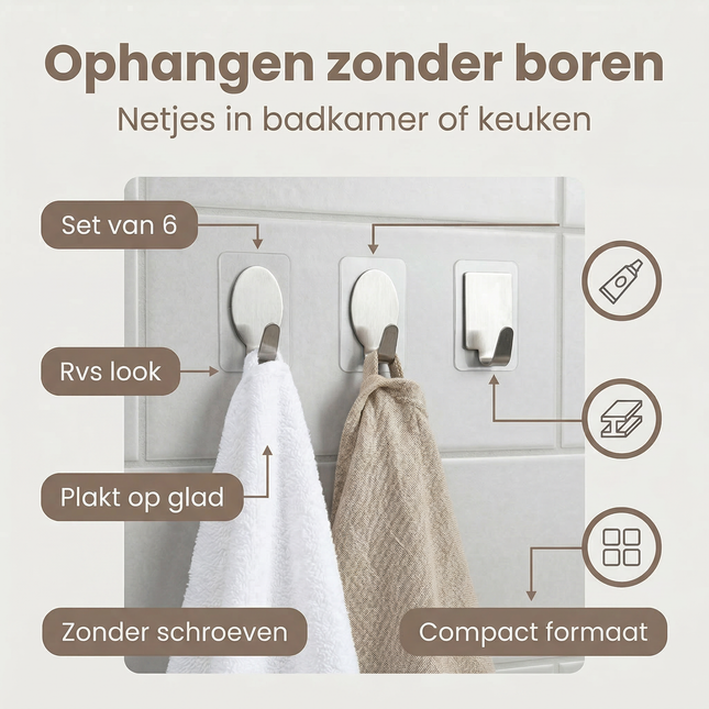 Cheqo® Handdoekhaakjes - Handdoekhaak - Handdoekhaakjes Set - Zelfklevende Handdoekhaakjes - Zelfklevende Haakjes - Plakhaakjes - Wandhaakjes - Wandhaak - Ophanghaakjes - Ophanghaken