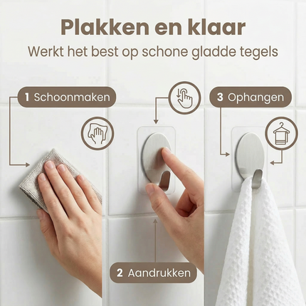 Cheqo® Handdoekhaakjes - Handdoekhaak - Handdoekhaakjes Set - Zelfklevende Handdoekhaakjes - Zelfklevende Haakjes - Plakhaakjes - Wandhaakjes - Wandhaak - Ophanghaakjes - Ophanghaken