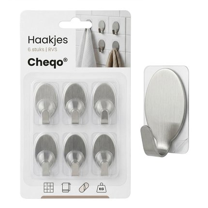 Cheqo® Handdoekhaakjes - Handdoekhaak - Handdoekhaakjes Set - Zelfklevende Handdoekhaakjes - Zelfklevende Haakjes - Plakhaakjes - Wandhaakjes - Wandhaak - Ophanghaakjes - Ophanghaken