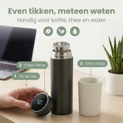 Cheqo® Thermosfles met Temperatuur Display - Slimme Thermosfles - Thermosfles met LCD Display - Thermosfles met LED Display - Thermofles met Temperatuur Aanduiding - Digitale Thermosfles - Thermosfles met Temperatuurmeter