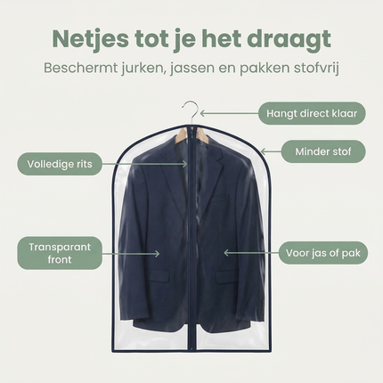 Cheqo® Kledinghoes met Rits - Kledinghoes - Kledingzak met Rits - Kledingzak - Beschermhoes Kleding - Kleding Beschermhoes - Kledinghoes Hanger - Kledinghoes Jurk - Kledinghoes Jas - Kledinghoes Pak