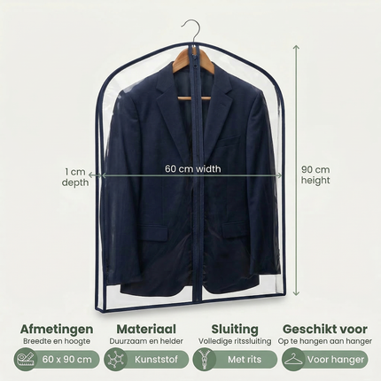 Cheqo® Kledinghoes met Rits - Kledinghoes - Kledingzak met Rits - Kledingzak - Beschermhoes Kleding - Kleding Beschermhoes - Kledinghoes Hanger - Kledinghoes Jurk - Kledinghoes Jas - Kledinghoes Pak