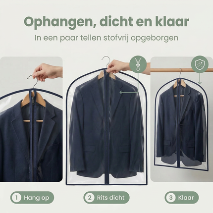 Cheqo® Kledinghoes met Rits - Kledinghoes - Kledingzak met Rits - Kledingzak - Beschermhoes Kleding - Kleding Beschermhoes - Kledinghoes Hanger - Kledinghoes Jurk - Kledinghoes Jas - Kledinghoes Pak