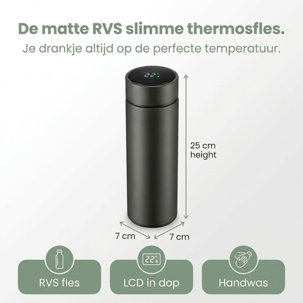 Cheqo® Thermosfles met Temperatuur Display - Slimme Thermosfles - Thermosfles met LCD Display - Thermosfles met LED Display - Thermofles met Temperatuur Aanduiding - Digitale Thermosfles - Thermosfles met Temperatuurmeter