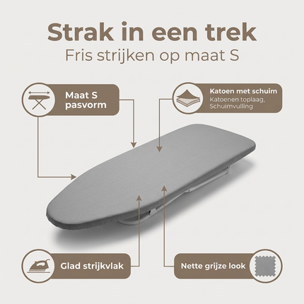 Cheqo® Strijkplankhoes - Strijkhoes - Strijkplankovertrek - Strijkplank Overtrek - Strijkplankhoes Maat S - Strijkhoes Maat S - Strijkplankovertrek Maat S - Strijkplankhoes Grijs - Strijkhoes Grijs