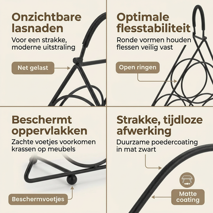 Cheqo® Wijnrek 6 Flessen - Wijnrek Zwart - Flessenrek Wijn - Flessenrek 6 Flessen - Wijnfleshouder - Wijnflessenrek - Wijnrek Metaal Zwart - Metalen Wijnrek - Wijnrek - Flessenrek Zwart - Wijnrek Staand