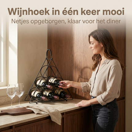 Cheqo® Wijnrek 6 Flessen - Wijnrek Zwart - Flessenrek Wijn - Flessenrek 6 Flessen - Wijnfleshouder - Wijnflessenrek - Wijnrek Metaal Zwart - Metalen Wijnrek - Wijnrek - Flessenrek Zwart - Wijnrek Staand