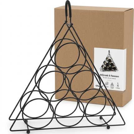 Cheqo® Wijnrek 6 Flessen - Wijnrek Zwart - Flessenrek Wijn - Flessenrek 6 Flessen - Wijnfleshouder - Wijnflessenrek - Wijnrek Metaal Zwart - Metalen Wijnrek - Wijnrek - Flessenrek Zwart - Wijnrek Staand