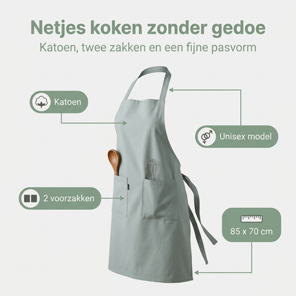 Cheqo® Schort - Keukenschort - Schort Mint - Schort Keuken - Schort Koken - Kookschort - Schort Bakken - Schort Dames - Schort Heren - Schort Volwassenen - Schort Unisex