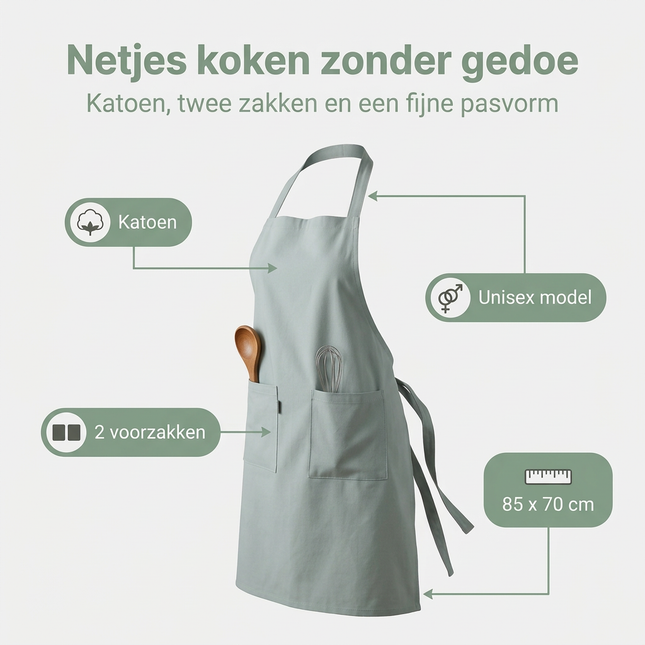 Cheqo® Schort - Keukenschort - Schort Mint - Schort Keuken - Schort Koken - Kookschort - Schort Bakken - Schort Dames - Schort Heren - Schort Volwassenen - Schort Unisex