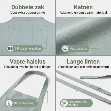 Cheqo® Schort - Keukenschort - Schort Mint - Schort Keuken - Schort Koken - Kookschort - Schort Bakken - Schort Dames - Schort Heren - Schort Volwassenen - Schort Unisex