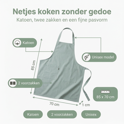 Cheqo® Schort - Keukenschort - Schort Mint - Schort Keuken - Schort Koken - Kookschort - Schort Bakken - Schort Dames - Schort Heren - Schort Volwassenen - Schort Unisex