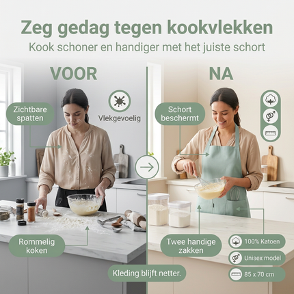 Cheqo® Schort - Keukenschort - Schort Mint - Schort Keuken - Schort Koken - Kookschort - Schort Bakken - Schort Dames - Schort Heren - Schort Volwassenen - Schort Unisex
