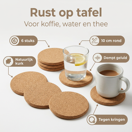 Cheqo® Kurken Onderzetters - Onderzetters Kurk - Onderzetters voor Glazen - Coasters - Onderzetters Set - Onderzetters Rond - Onderzetters voor Bekers - Onderzetters voor Kopjes - Onderzetters voor Tafel
