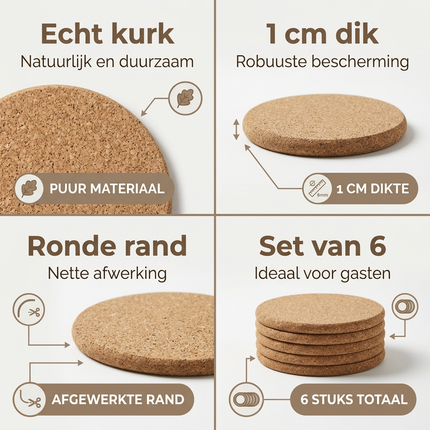 Cheqo® Kurken Onderzetters - Onderzetters Kurk - Onderzetters voor Glazen - Coasters - Onderzetters Set - Onderzetters Rond - Onderzetters voor Bekers - Onderzetters voor Kopjes - Onderzetters voor Tafel