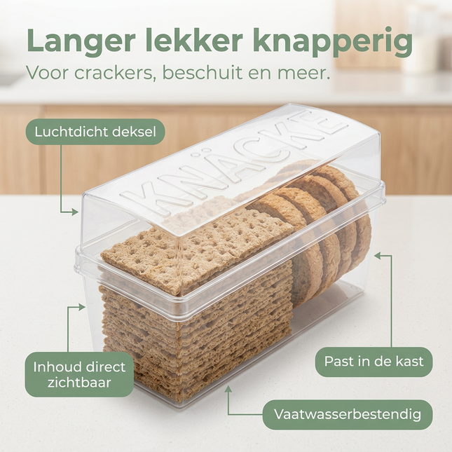 Cheqo® Cracker Bewaardoos - Crackerdoos - Knackebrod Bewaardoos - Knäckebröd Bewaardoos - Crackerbox - Vershouddoos Crackers - Bewaardoos Crackers - Bewaardoos Knäckebröd - Luchtdichte Crackerdoos