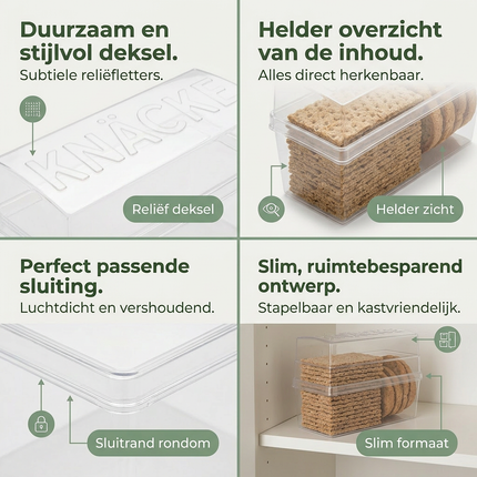 Cheqo® Cracker Bewaardoos - Crackerdoos - Knackebrod Bewaardoos - Knäckebröd Bewaardoos - Crackerbox - Vershouddoos Crackers - Bewaardoos Crackers - Bewaardoos Knäckebröd - Luchtdichte Crackerdoos