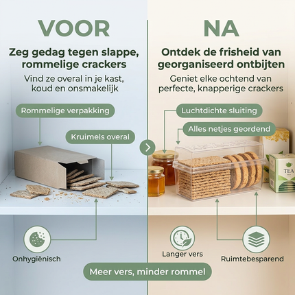 Cheqo® Cracker Bewaardoos - Crackerdoos - Knackebrod Bewaardoos - Knäckebröd Bewaardoos - Crackerbox - Vershouddoos Crackers - Bewaardoos Crackers - Bewaardoos Knäckebröd - Luchtdichte Crackerdoos