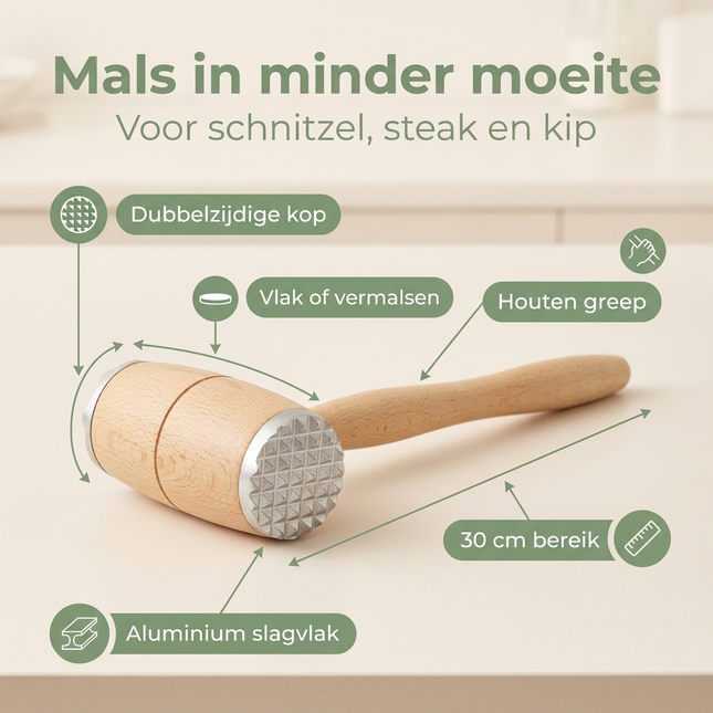 Cheqo® Vleeshamer - Vleesklopper - Vleesvermalser - Vleeshamer Dubbelzijdig - Dubbelzijdige Vleeshamer - Vleeshamer Keuken - Vleeshamer BBQ - Vleeshamer Schnitzel - Schnitzelhamer - Steakhamer