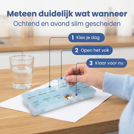 Cheqo® Pillendoos 7 Dagen - Pillendoosje 7 Dagen - Medicijndoos 7 Dagen - Medicijndoosje 7 Dagen - Pillenbox 7 Dagen - Pillen Organizer 7 Dagen - Medicijn Organizer 7 Dagen - Pillendoos Ochtend Avond